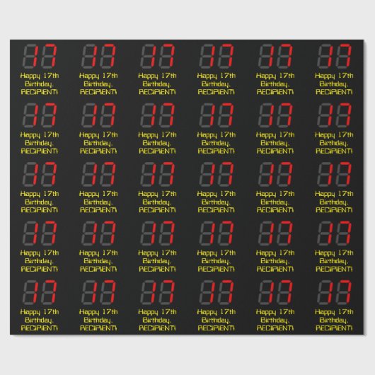 17e verjaardag: Red Digital Clock Style "17" + naa Cadeaupapier (Vlak)