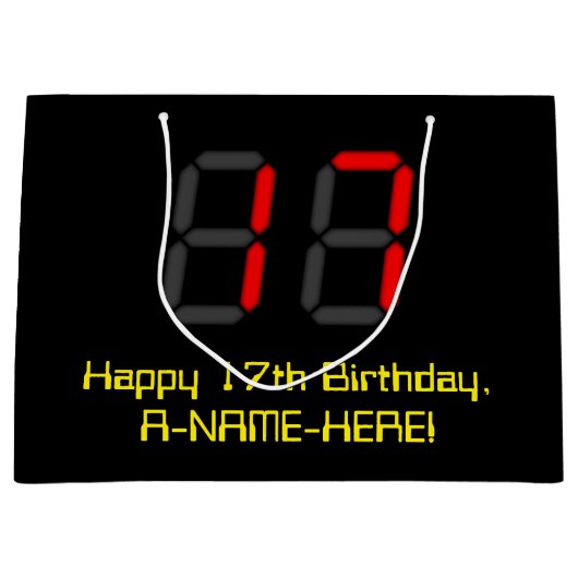 17e verjaardag: Red Digital Clock Style "17" + naa Groot Cadeauzakje (Voorkant)