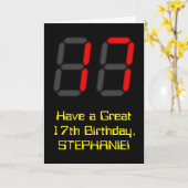 17e verjaardag: Red Digital Clock Style "17" + naa Kaart (Gele Bloem)