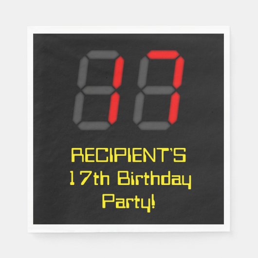 17e verjaardag: Red Digital Clock Style "17" + naa Servet (Voorkant)