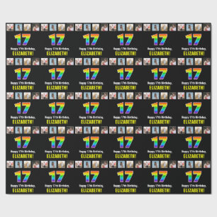 17e verjaardag: Regenboog "17"; Aangepaste foto's  Cadeaupapier