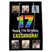 17e verjaardag: Regenboog "17", aangepaste foto's Medium Cadeauzakje (Achterkant)