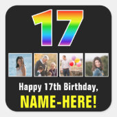 17e verjaardag: Regenboog "17"; Aangepaste foto's Vierkante Sticker (Voorkant)