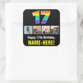 17e verjaardag: Regenboog "17"; Aangepaste foto's Vierkante Sticker (Tas)