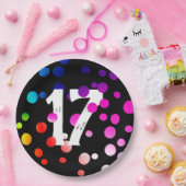 17e verjaardag RegenboogStippen op Borden van zwar Papieren Bordje (Feest)