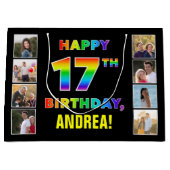 17e verjaardag: Regenboogtekst, aangepaste foto's Groot Cadeauzakje (Voorkant)