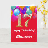 17e verjaardag Rode en goudkleurige ballonnen Kaart (Gele Bloem)