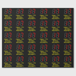 17e verjaardag: Rood digitaal klokstijl "17" + Naa Cadeaupapier