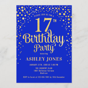 17e verjaardag - Royal Blue & Gold Kaart