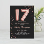 17e verjaardag - Roze gouden ballonnen Zwart Kaart (Staand voorkant)
