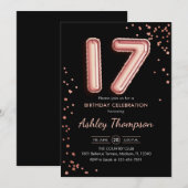 17e verjaardag - Roze gouden ballonnen Zwart Kaart (Voorkant / Achterkant)