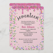 17e verjaardag roze ijsjes en strooisel kaart (Voorkant / Achterkant)