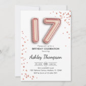 17e Verjaardag - Rozen gouden ballonnen Kaart (Voorkant)