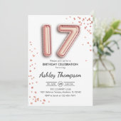 17e Verjaardag - Rozen gouden ballonnen Kaart (Staand voorkant)