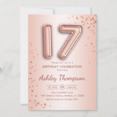 17e Verjaardag - Rozen gouden ballonnen Kaart (Voorkant)