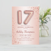 17e Verjaardag - Rozen gouden ballonnen Kaart (Staand voorkant)