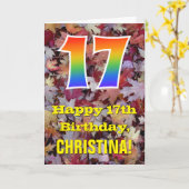 17e verjaardag; rustieke herfstbladeren; regenboog kaart (Gele Bloem)