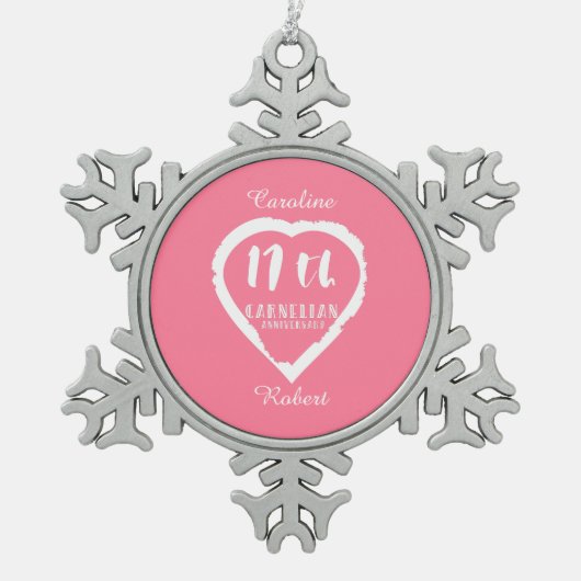 17e verjaardag traditionele carnelische bruiloft tin sneeuwvlok ornament (Voorkant)