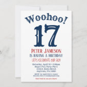 17e verjaardag uitnodiging Teen Boy Navy Blue (Voorkant)