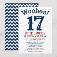 17e verjaardag uitnodiging Teen Boy Navy Blue