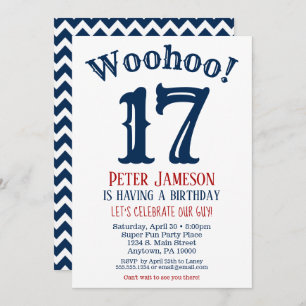 17e verjaardag uitnodiging Teen Boy Navy Blue
