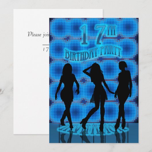 17e verjaardag uitnodiging van de Birthday Party, (Voorkant / Achterkant)