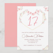 17e verjaardag uitnodigingen Boho Floral Pink (Voorkant / Achterkant)