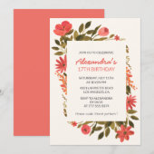 17e verjaardag uitnodigingen Floral Boho Elegant (Voorkant / Achterkant)