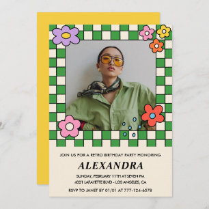 17e verjaardag uitnodigingen Retro Groovy Bloemen