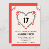 17e verjaardag uitnodigingen voor haar bloemenhart (Voorkant / Achterkant)