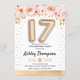 17e verjaardag van de gouden ballonnen kaart