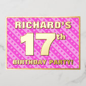 17e verjaardag van de opstand - vuurroze harten en folie uitnodiging (Voorkant)