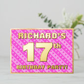 17e verjaardag van de opstand - vuurroze harten en folie uitnodiging (Staand Voorkant)
