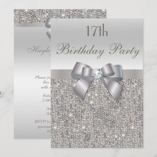 17e verjaardag van de zilversequins, poot en diama kaart (Voorkant / Achterkant)