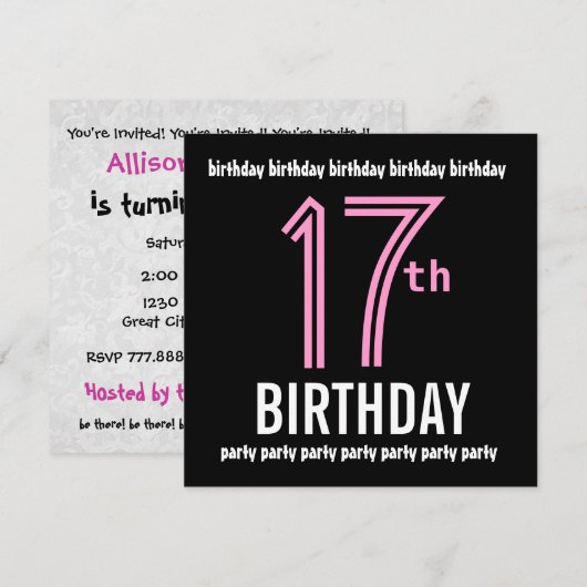 17e verjaardag van het Moderne Zwarte en Kleurnumm Kaart (Voorkant / Achterkant)