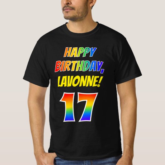 17e verjaardag — vet, leuk, regenboog 17, aangepas t-shirt (Voorkant)