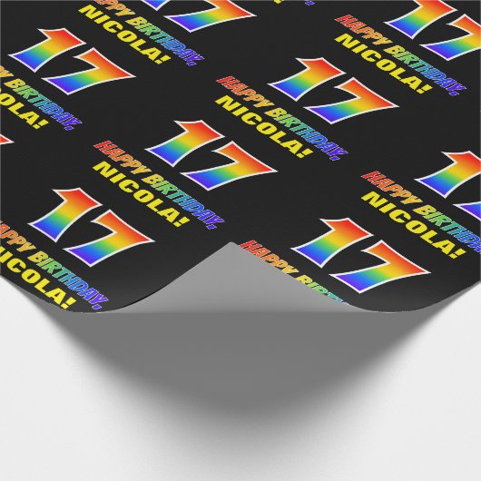 17e verjaardag: Vet, Vun, eenvoudig, regenboog 17 Cadeaupapier (Hoek)