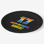 17e verjaardag: Vet, Vun, eenvoudig, regenboog 17 Papieren Bordje (Gekanteld)