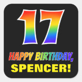 17e verjaardag: Vet, Vun, eenvoudig, regenboog 17 Vierkante Sticker (Voorkant)