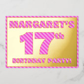 17e verjaardag — Vet, vuurtje, roze band # 17 Folie Uitnodiging (Voorkant)