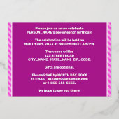 17e verjaardag — Vet, vuurtje, roze band # 17 Folie Uitnodiging (Achterkant)