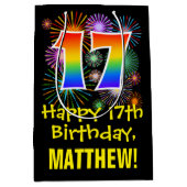 17e verjaardag: Vuurwapenpatroon en regenboog 17 Medium Cadeauzakje (Voorkant)