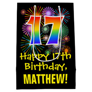17e verjaardag: Vuurwapenpatroon en regenboog 17 Medium Cadeauzakje