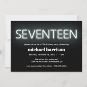 17e verjaardag White Neon Lights Party Kaart (Voorkant)