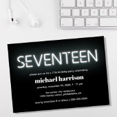 17e verjaardag White Neon Lights Party Kaart