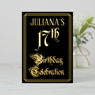 17e Verjaardagsfeest — Fantasievol Schrift & Aange Folie Uitnodiging