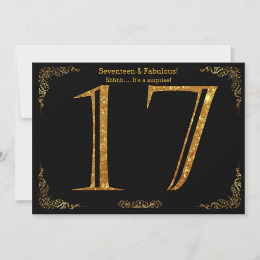 17e Verjaardagsfeest, Gatsby styl, zwart goud glit Kaart (Voorkant)