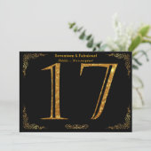 17e Verjaardagsfeest, Gatsby styl, zwart goud glit Kaart (Staand voorkant)