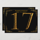 17e Verjaardagsfeest, Gatsby styl, zwart goud glit Kaart (Voorkant / Achterkant)