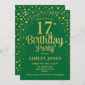 17e verjaardagsfeest - Groen & Goud Kaart (Voorkant / Achterkant)